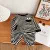 Moda Feminina Moda Feminina Elegante 2024 Novo Infantil Estilo Coreano Listrado Moda Outono Infantil Bebê Casual Conjunto de Duas Peças