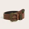 Cinturón Nuevo Estilo Comercio Exterior Estilo Chica Picante, Cinturón Marrón Texturizado Hebilla de Pin Nicho con Patrones Tallados, Unisex