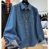 Camisa de mezclilla casual de alta gama de manga larga para mujer, chaqueta superior estilo coreano de otoño