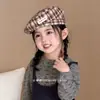 Boina Cuadros Vintage para Niños, Nuevo Estilo Primavera y Otoño, Aspecto Desgastado, Boina de Artista Moderna y Versátil para Niños y Niñas
