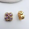Pulsera de Abalorios de Micro Zirconia de Cuatro Hojas Color Dorado 18K con Conservación de Color, Pulsera de Abalorios de Múltiples Pasadas, Material de Abalorios de Cristal para Joyería DIY
