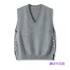 Chaleco de Punto con Cuello en V en Capas para Mujer Holgado Botón Lateral Otoño Invierno Nuevo Suéter Cárdigan