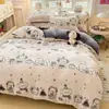 Juego de Cuatro Piezas de Terciopelo de Leche Engrosado 2026 con Estampado Floral Fresco Juego de Ropa de Cama de Vellón de Coral, Funda de Edredón Individual/Doble, Popular en Transmisiones en Vivo