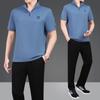 Traje esportivo de verão para meia-idade e idosos, terno de casal de seda gelada e algodão, calça de manga curta, terno de dois anos para pais, verão, folgado