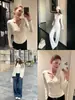 Top casual para mujer con cuello en U y media botonadura, primavera y otoño, elegante, simple, color liso, para llevar debajo, hombro derecho, corte ajustado, camiseta de manga larga