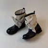 Botines cortos de mezclilla, estilo retro western, de corte bajo, estilo nuevo con moño, cómodos, patchwork, punta redonda, estilizados, con correas, 2026 para mujer