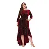 Vestido Formal de Terciopelo Super Largo con Mangas de Siete Puntos y Dobladillo Alto-Bajo para Mujer Tallas Grandes de Amazon