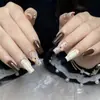 Ojo de Gato Caramelo Cuadros Volantes Lunares Líneas Dibujadas a Mano Gato Chica Linda Estilo Europeo y Americano Arte de Uñas Removible 30 Piezas