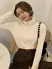 Camiseta básica de cuello alto de terciopelo doble cara para mujer, nuevo estilo otoño e invierno, cuello alto, gruesa, ajustada, top cálido
