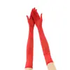 Luvas de Renda com Malha Fina de 55cm de Comprimento Estendido para Mulheres, Meias de Mão Vermelhas Sexy, Acessórios de Vestido para Proteção Solar, Performance de Noiva