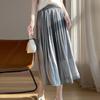 Nueva Falda de Hilo Dorado Plegado para Primavera y Verano, Falda de Longitud Media para Mujer, Cintura Alta, Cubre Cadera Amplia, Falda de Línea A, Falda de Gasa de Malla