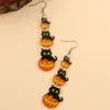 Novos Brincos de Halloween, Brilhantes de Cor Contrastante Longos de Abóbora em Acrílico, Brincos Personalizados para Festa, Brincos para Mulheres