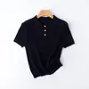 Hilo de Papel Japonés PremiumCuello Polo Juvenil VintageTejido de Punto Trenzado de Manga Corta para Mujer 26 Primavera/Verano Casual Versátil Camiseta Top