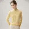 Suéter base de gola alta 35% cashmere 2026 outono/inverno feminino color-block, estilo doce, caimento solto, modelador e quente