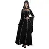 S-5XL, estilo europeo y americano, vestido con capucha de estilo retro medieval de corte, escote cuadrado, mangas acampanadas y falda amplia