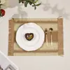 Jogo americano retangular de papiro trançado com franjas vintage, tapete multicolorido oco com franjas resistentes ao calor, disponível para uso em mesa de pousada e restaurante