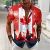 Comércio Exterior Amazon Venda Quente Camisa Masculina com Estampa Digital 3D Dia Nacional Canadense Manga Curta com Bolso Canguru Calças
