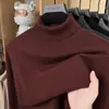 Novo Suéter Masculino de Manga Longa com Gola Alta em Seda de Amora + Lã Merino Outono/Inverno Jovem Malha Pulôver Camada Base Roupa Masculina