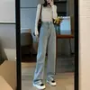 Jeans Azules Vintage para Mujer Otoño Nueva Llegada Cintura Alta Combinan con Todo Rectos Sueltos Pierna Ancha