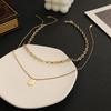 Aço Titânio Novo Estilo Frio Europeu e Americano Metal Retangular Camada Dupla Empilhada Colar Personalidade Feminina Elegante Corrente da Clavícula Simples