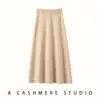 Falda de invierno y otoño de cachemira gruesa de peso pesado, de longitud media, estilo paraguas, con costuras jacquard, falda larga línea A para mujer, por encima de la rodilla