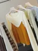 Suéter de Tricô Patchwork de Renda Estilo Coreano Outono 2026 com Manga Longa para Mulheres, Camada Interna Emagrecedora, Top Base Falso Duas Peças