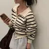 Suéter de punto a rayas preppy retro de estilo coreano para otoño e invierno, suéter casual versátil para mujer, prenda de abrigo para mujer