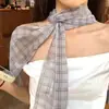 Bufanda de seda de malla a cuadros estilo coreano para mujer, corbata larga para el cuello, accesorio único y elegante, se puede usar como cinturón, cuerda para la cintura o diadema