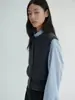 Chaleco tejido simple de cuello redondo para mujer, nuevo estilo de otoño, gris elegante, adelgazante, versátil, top sin mangas para ir al trabajo