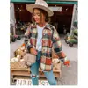 2023Ins Celebridad de Internet Otoño Calle Elegante Europeo y Americano Manga Larga Solapa Holgado Camisa a Cuadros para Mujer Longitud Media