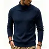 Suéter masculino 2026 outono e inverno novo estilo europeu e americano gola alta cor sólida listrado slim fit tricô suéter quente camada base
