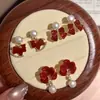 Pendientes Ankla Roja de Perla de Agua Dulce Natural para Mujer Aguja de Plata S925 Pendientes Colgantes Versátiles de Lujo Ligero Retro