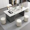 Mesa de Centro y Juego de Sillas de Piedra Sinterizada Lujo Ligero Oficina en Casa Minimalista Moderna Balcón Mesa de Té Pequeña Tetera Integrada Juego Completo