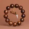 Pulsera de Madera de Azufaifo Natural Recolectada a Mano Sin Rayos, con Colgante de Vajra, Cuentas Budistas Estilo Chino para Hombre