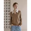 Otoño 2026 Nuevo Top Casual Estilo Perezoso Old Money Cuello de Camisa Ajustado Suave Manga Larga Suéter de Punto Ropa de Otoño para Mujer
