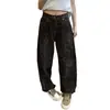 Jeans Retro Estilo Americano Estampado de Leopardo para Mujer Verano Tendencia Marca Nicho Pierna Ancha Rectos Sueltos Caída Casual Cintura