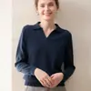 Suéter Yangzi de hilo 18 gauge fino 100% lana para mujer, cuello polo, simple, para commuting, otoño e invierno, tejido de lana, top de manga larga