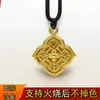 Nova Loja de Ouro Mesmo Estilo Método Antigo Ouro de Areia Cravejado com Diamantes Padrão de Caule de Caqui Herdado Pingente Man Ting Fang Joia Resistente ao Fogo e à Descoloração