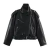 Ropa de Otoño para Mujer de Estilo Nuevo Transfronterizo Europeo y Americano Chaqueta de Motocicleta Abrigo de Cuero Largo para Mujer