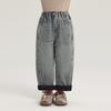 Pudding Haru Pantalones Nuevos de Invierno para Niñas Otoño e Invierno 2024 Nuevos Jeans Gruesos Versátiles con Forro de Felpa para Niños