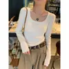 Top de tricô cinza 2026 novo outono gola quadrada blusa base para mulheres look início do outono