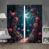 2 Piezas Venta Directa de Fábrica Nueva moda de sendero de rosas decoración del hogar cortina Impresión Digital 3D Barra Decorativa Dividida Ventana