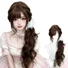 Peluca completa para mujer, marrón chocolate vintage japonés, flequillo de lado, cabello largo rizado con capas altas, peluca Lolita para uso diario