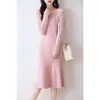 Vestido Longo de Tricô Outono/Inverno 2025 Vestido Sereia de Lã Doce Vestido de Tricô Feminino Slim Fit Comprimento Médio Acima do Joelho