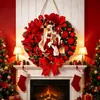 Decoração de Pendurar em Porta de Madeira Popular de Natal Transfronteiriça, Etiqueta de Laço com Frutas Vermelhas, Decoração de Atmosfera Festiva para Entrada de Casa e Porta da Frente