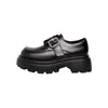 Mocasines de Cuero de Vaca de Primera Capa con Tacón Grueso que Aumentan la Altura, sin Cordones, para Primavera/Otoño, Puntera Redonda, Hebilla Metálica, para Mujer con Suelas Gruesas
