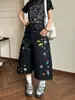 Pantalones Vaqueros Cortos Rectos de Pierna Ancha Sueltos Bordados de Dibujos Animados Lavados Retro Americanos para Hombres y Mujeres Pantalones de Verano de Moda