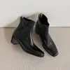 Botines Cuadrados de Piel Retro con Tacón Grueso, Botas Martin de Media Tacón para Comercio Exterior Transfronterizo, Temporada Otoño e Invierno, Superficie Suave, Cierre Trasero, Negras para Mujer