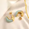 Pendientes de Acero Inoxidable de Nuevo Estilo Transfronterizos, Elegantes y Sofisticados, Exquisitos Pendientes en Forma de C con Piedra Natural Chapados en Oro de 18K y Conservación del Color