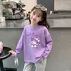 Camiseta de algodón puro para niñas, cuello redondo, manga larga, 2026 primavera y otoño, moda de dibujos animados, top básico elegante para niños mayores y niños pequeños
